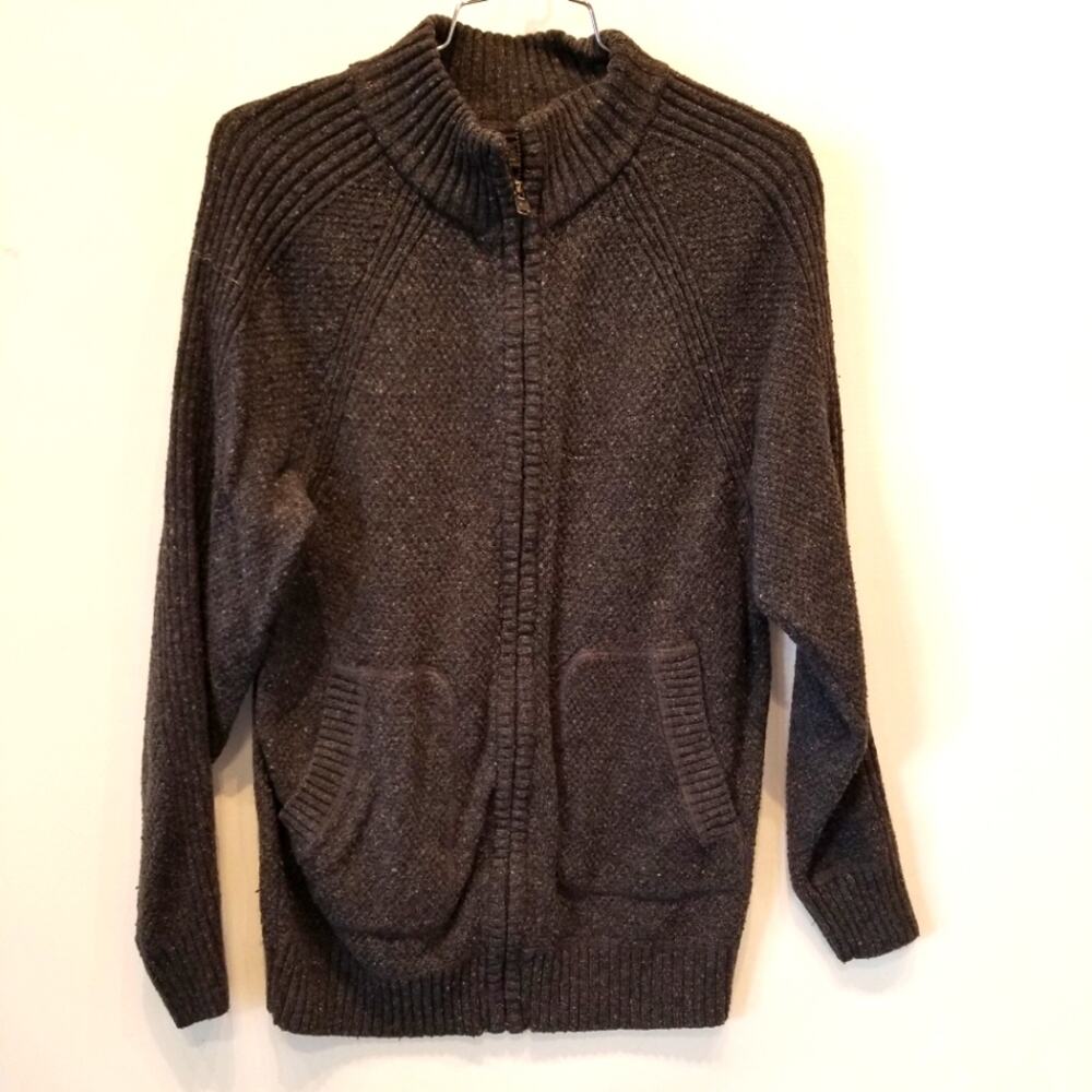 Marc Anthony Men's Wool Acrylic, Nylon Cardigan Black Grey Full Zip Pockets Sz M